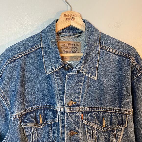 Levi Strauss Vintage Trucker Jacket Orange Tag Rigid Denim Jacket Men's Small - Picture 2 of 11